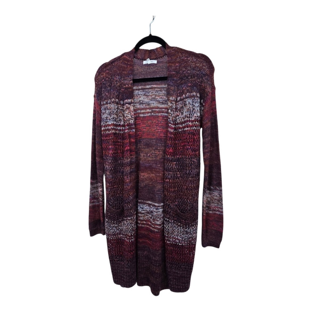Maurices Open Front Cardigan Sweater Womens SM Open Knit Burgundy Long Duster